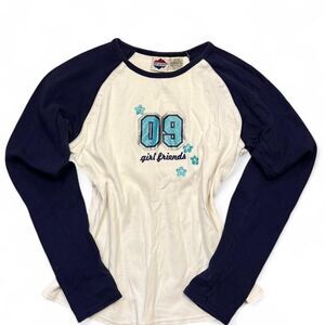 Y2k new legends girlfriends Women's White and Navy baseball type Shirt